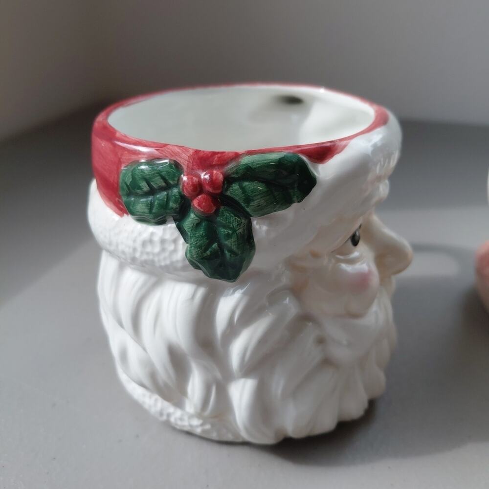 VTG Japan Mr & Mrs. Santa Claus Mug Cup Large Christmas 3D RARE Holly Ceramic - Picture 3 of 16